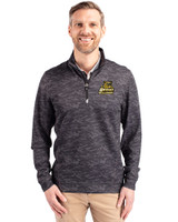 Bryant University Bulldogs Cutter & Buck Traverse Stretch Eco Camo Print Quarter Zip Mens Big and Tall Pullover Black Front