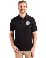 Pittsburgh Steelers Cutter & Buck Advantage Recycled Cotton-Blend Pique Mens Polo Black Front