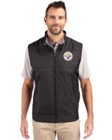 Pittsburgh Steelers Cutter & Buck Stealth Recycled Hybrid Quilted Mens Windbreaker Vest Black Front