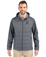 ETSU Buccaneers Cutter & Buck Evoke Hybrid Eco Softshell Recycled Full Zip Mens Big & Tall Hooded Jacket Elemental Grey Front