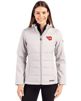 Dayton Flyers Cutter & Buck Evoke Hybrid Eco Softshell Recycled Full Zip Womens Hooded Jacket CONCRETE Front