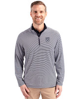 Emory Eagles Cutter & Buck Virtue Eco Pique Micro Stripe Recycled Mens Quarter Zip Navy Blue/White Front