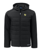 Cal Poly Mustangs Cutter & Buck Evoke Hybrid Softshell Recycled Full Zip Mens Hooded Jacket BL_MANN_HG 