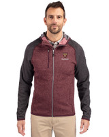 Harvard Crimson Cutter & Buck Mainsail Full Zip Hooded Mens Jacket Bordeaux Heather/Charcoal Heather Front