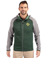 Cal Poly Mustangs Cutter & Buck Mainsail Full Zip Hooded Mens Jacket Hunter Heather/Polished Heather Front