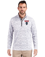 Howard Bison Cutter & Buck Traverse Stretch Eco Camo Print Quarter Zip Mens Big and Tall Pullover Charcoal Front