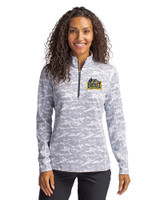 Drexel Dragons Cutter & Buck Traverse Stretch Eco Camo Print Quarter Zip Womens Pullover Charcoal Front