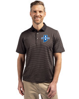 Indiana State Sycamores Cutter & Buck Virtue Eco Pique Micro Stripe Recycled Mens Big & Tall Polo Black/Elemental Grey Front