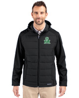 Marshall Thundering Herd College Vault Cutter & Buck Evoke Hybrid Eco Softshell Recycled Full Zip Mens Big & Tall Hooded Jacket Black Front