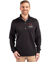 Louisville Cardinals Alumni Cutter & Buck Traverse Stretch Eco Quarter Zip Mens Big and Tall Pullover Black Front