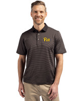 Pitt Panthers Cutter & Buck Virtue Eco Pique Micro Stripe Recycled Mens Big & Tall Polo Black/Elemental Grey Front