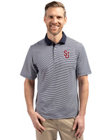 St Johns Red Storm Cutter & Buck Virtue Eco Pique Micro Stripe Recycled Mens Polo Navy Blue/White Front