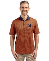 Syracuse Orange Cutter & Buck Virtue Eco Pique Micro Stripe Recycled Mens Polo College Orange/Navy Blue Front