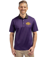 Tennessee Tech Golden Eagles Cutter & Buck Virtue Recycled Micro Stripe Featherlight Pique Mens Polo College Purple/Black Front