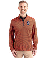 Syracuse Orange Cutter & Buck Virtue Recycled Micro Stripe Featherlight Pique Mens Quarter Zip Pullover College Orange/Navy Blue Front