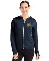 Quinnipiac Bobcats Cutter & Buck Daybreak Eco Recycled Womens Full Zip Hoodie Navy Blue Front