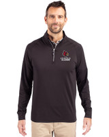 Louisville Cardinals Alumni Cutter & Buck Adapt Eco Knit Stretch Recycled Mens Big and Tall Quarter Zip Pullover Black Front