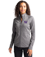 Washington Huskies Cutter & Buck Adapt Eco Knit Heather Recycled Womens Full Zip Black Heather Front