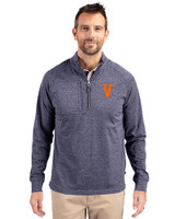 Virginia Hoos College Vault Cutter & Buck Adapt Eco Knit Heather Mens Big & Tall Quarter Zip Pullover Navy Blue Heather Front