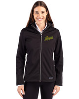 George Mason Patriots College Vault Cutter & Buck Evoke Softshell Recycled Full Zip Womens Jacket Black Front