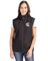 Michigan State Spartans Cutter & Buck Charter Eco Recycled Full-Zip Womens Vest Black Front