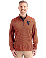 Virginia Hoos College Vault Cutter & Buck Virtue Eco Pique Micro Stripe Recycled Mens Quarter Zip College Orange/Navy Blue Front
