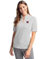 Miami University RedHawks - Cutter & Buck Virtue Eco Pique Stripe Recycled Womens Top Polished Medium Gray Front