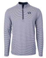 Brigham Young Cougars Cutter & Buck Virtue Eco Pique Micro Stripe Recycled Mens Big & Tall Quarter Zip NVBW_MANN_HG 1