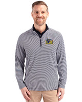Drexel Dragons Cutter & Buck Virtue Eco Pique Micro Stripe Recycled Mens Big & Tall Quarter Zip Navy Blue/White Front