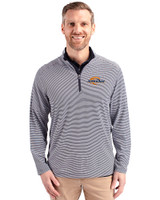 Pepperdine Waves Cutter & Buck Virtue Eco Pique Micro Stripe Recycled Mens Big & Tall Quarter Zip Navy Blue/White Front