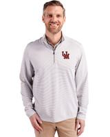 Ole Miss Rebels College Vault Cutter & Buck Virtue Eco Pique Micro Stripe Recycled Mens Big & Tall Quarter Zip Polished/White Front