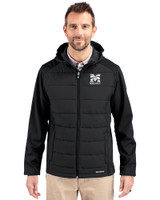 Morehouse Maroon Tigers Cutter & Buck Evoke Hybrid Eco Softshell Recycled Full Zip Mens Big & Tall Hooded Jacket Black Front