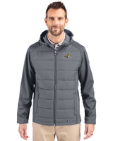 Montana State Bobcats Cutter & Buck Evoke Hybrid Eco Softshell Recycled Full Zip Mens Big & Tall Hooded Jacket Elemental Grey Front