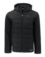 UOP Tigers Cutter & Buck Evoke Hybrid Eco Softshell Recycled Full Zip Mens Big & Tall Hooded Jacket BL_MANN_HG 