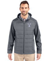 Yale Bulldogs Cutter & Buck Evoke Hybrid Eco Softshell Recycled Full Zip Mens Big & Tall Hooded Jacket Elemental Grey Front