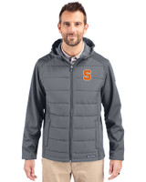 Syracuse Orange Cutter & Buck Evoke Hybrid Eco Softshell Recycled Full Zip Mens Big & Tall Hooded Jacket Elemental Grey Front