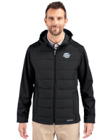 Southern University Jaguars Cutter & Buck Evoke Hybrid Eco Softshell Recycled Full Zip Mens Big & Tall Hooded Jacket Black Front