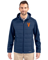 Virginia Hoos College Vault Cutter & Buck Evoke Hybrid Eco Softshell Recycled Full Zip Mens Big & Tall Hooded Jacket Navy Blue Front