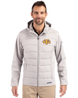 Tennessee Tech Golden Eagles Cutter & Buck Evoke Hybrid Softshell Recycled Full Zip Mens Hooded Jacket CONCRETE Front