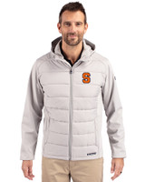 Syracuse Orange Cutter & Buck Evoke Hybrid Softshell Recycled Full Zip Mens Hooded Jacket CONCRETE Front