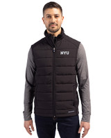 NYU Violets Cutter & Buck Evoke Hybrid Softshell Recycled Mens Full Zip Vest Black Front