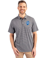 Indiana State Sycamores Cutter & Buck Forge Eco Heather Stripe Stretch Recycled Mens Big & Tall Polo Black Heather Front