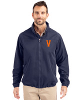 Virginia Hoos College Vault Cutter & Buck Charter Recycled Packable Mens Full Zip Jacket Navy Blue Front