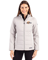 Pepperdine Waves Cutter & Buck Evoke Hybrid Softshell Recycled Full Zip Womens Hooded Jacket CONCRETE Front