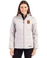 Syracuse Orange Cutter & Buck Evoke Hybrid Softshell Recycled Full Zip Womens Hooded Jacket CONCRETE Front