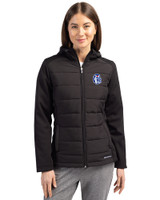Fresno State Bulldogs College Vault Cutter & Buck Evoke Hybrid Softshell Recycled Full Zip Womens Hooded Jacket Black Front