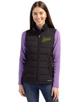 George Mason Patriots College Vault Cutter & Buck Evoke Hybrid Softshell Recycled Womens Full Zip Vest Black Front
