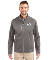 Brigham Young Cougars Cutter & Buck Evoke Softshell Recycled Full Zip Mens Jacket Elemental Grey Front