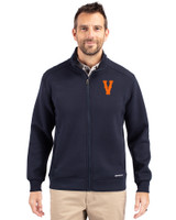 Virginia Hoos College Vault Cutter & Buck Roam Recycled Buttery-Soft Knit Mens Full Zip Jacket Navy Blue Front