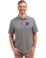Memphis Tigers Cutter & Buck Forge Eco Double Stripe Stretch Recycled Mens Big &Tall Polo Black/White Front